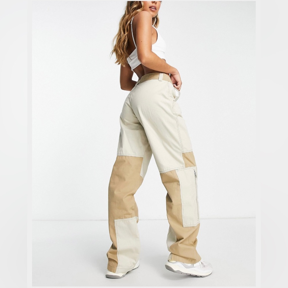 Patchwork Utility Cargo Pants in Beige Size 8